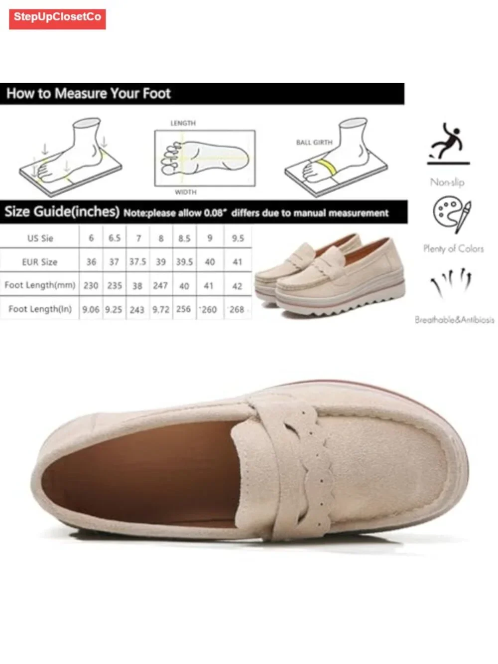 Women's Suede Platform Loafers Comfort Wedge Shoes Casual Slip-On Work Penny